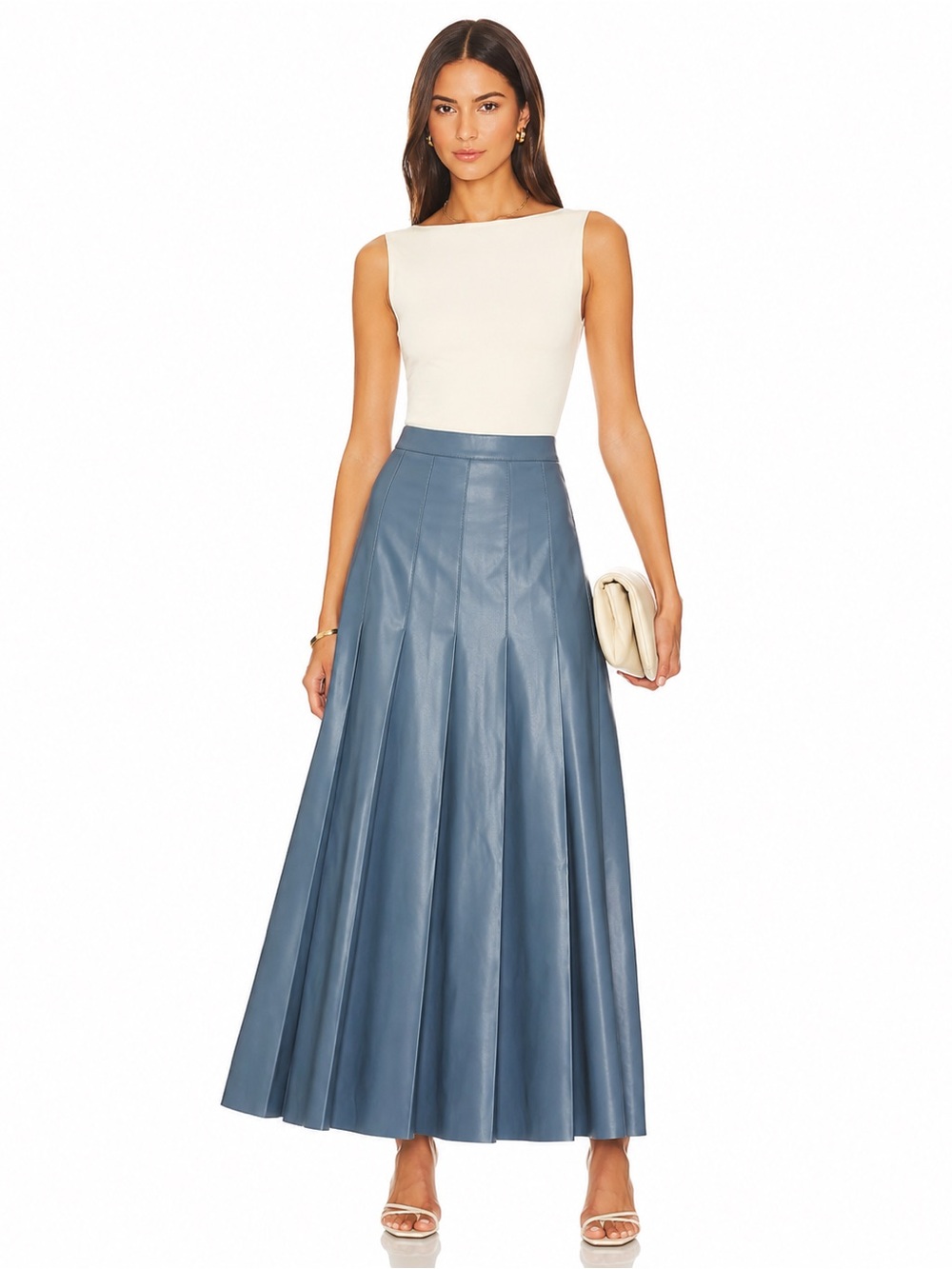 Noni Blue Faux Leather Pleated Maxi Skirt Size XL tall